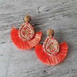 Beads & Tassel Earrings Coral-Jewelry-Moda Me Couture
