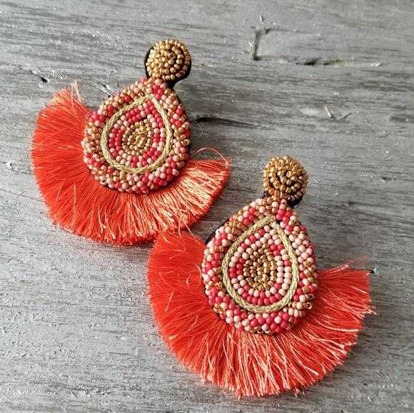 Beads & Tassel Earrings Coral-Jewelry-Moda Me Couture