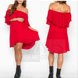 Shara Red Off Shoulder Dress-Dress-Moda Me Couture