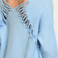 Powder Blue Lace Back Sweater-Sweater-Moda Me Couture