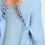 Powder Blue Lace Back Sweater-Sweater-Moda Me Couture