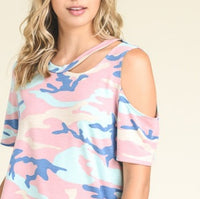 Army Print Cut Out Tee - Pink-Tops-Moda Me Couture