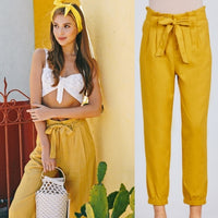 Mustard Paperbag Pants-Pants-Moda Me Couture