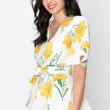 Yellow Floral Print Romper-Pants-Moda Me Couture