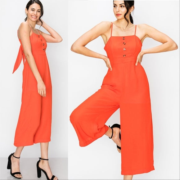 Cropped Coral Jumpsuit-Pants-Moda Me Couture