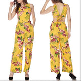 Yellow Floral Print Jumpsuit-Pants-Moda Me Couture