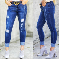 KYLIE Distressed Cuffed Hem Jeans-Jeans-Moda Me Couture