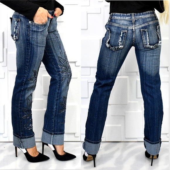 Beaded Detailed Jeans-Jeans-Moda Me Couture