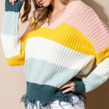 JOSIE Distressed Striped Sweater-Sweater-Moda Me Couture