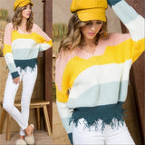 JOSIE Distressed Striped Sweater-Sweater-Moda Me Couture