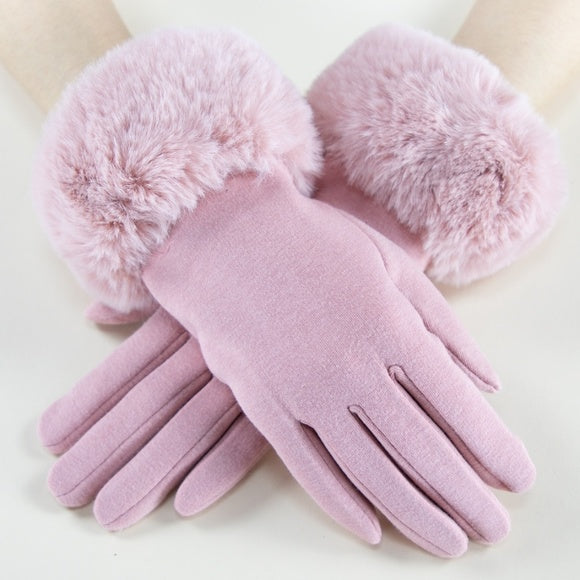 Faux Fur Detail Gloves - Blush-Accessories-Moda Me Couture