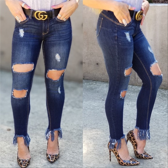 JESSICA Frayed Hem Jeans-Jeans-Moda Me Couture