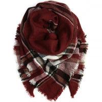 Oversized Blanket Scarf - Burgundy Black-Accessories-Moda Me Couture