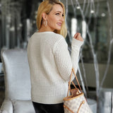 Reversible Waffle Sweater Top - Cream-Tops-Moda Me Couture