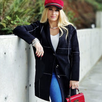 Grid Print Coat - Black-Jackets & Coats-Moda Me Couture