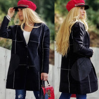 Grid Print Coat - Black-Jackets & Coats-Moda Me Couture