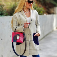 Grid Print Coat - Beige-Jackets & Coats-Moda Me Couture