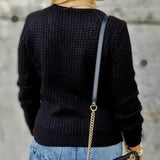 Reversible Waffle Sweater Top - Black-Tops-Moda Me Couture