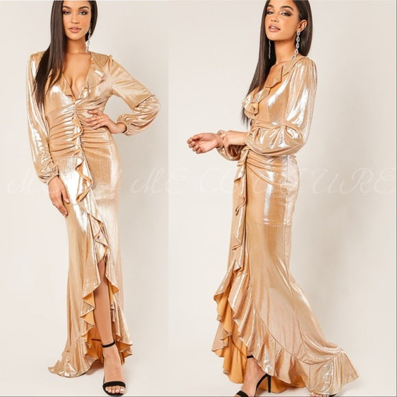 Ophelia Gold Metallic Maxi Dress-Dress-Moda Me Couture