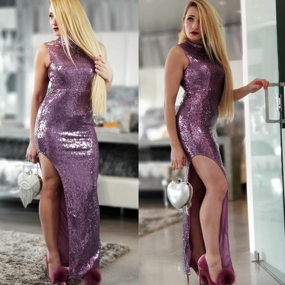 Jessica Rabbit Purple Sequin Dress-Dress-Moda Me Couture