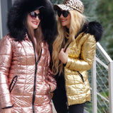 Reversible Pink Metallic Faux Fur Trim Coat-Jackets & Coats-Moda Me Couture