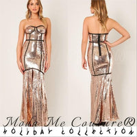 Gold Sequin Gown Maxi Dress-Dress-Moda Me Couture