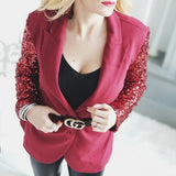 Burgundy Sequinned Sleeved Blazer-Jackets & Coats-Moda Me Couture