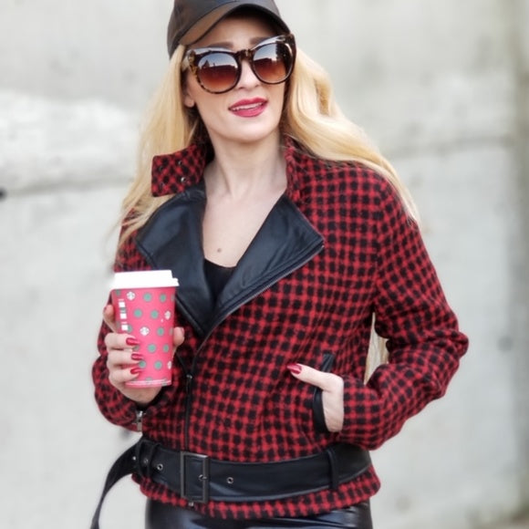 Checker Moto Jacket-Jackets & Coats-Moda Me Couture
