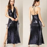 Blue Sequin Maxi Dress-Dress-Moda Me Couture