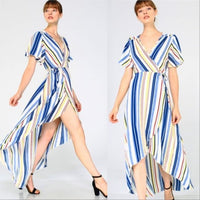 Striped Maxi Hi-low Dress-Dress-Moda Me Couture