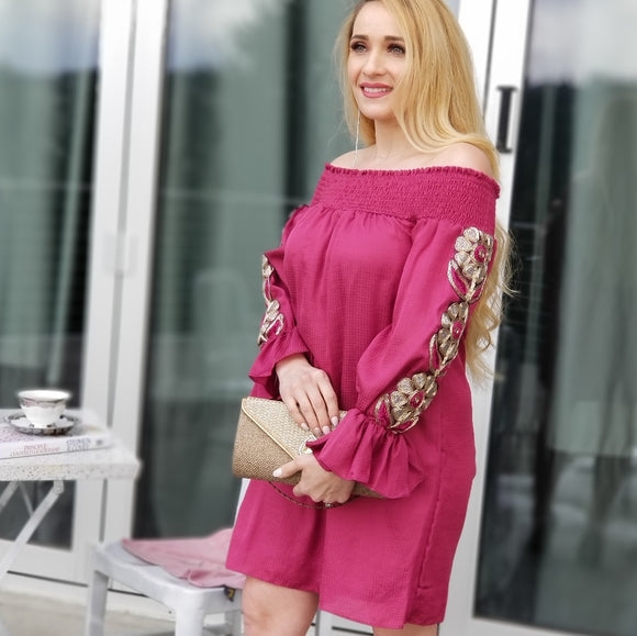 pink off the shoulder dress amazon Pink Lace Off Shoulder Knee Length Flare