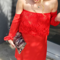 Delmara Off Shoulder Red Dress-Dress-Moda Me Couture