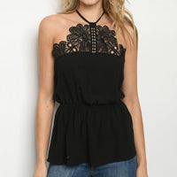 Black Lace Front Sleeveless Top-Tops-Moda Me Couture