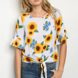 Sunflower Season Tie Front T-Shirt-Tops-Moda Me Couture