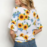 Sunflower Season Tie Front T-Shirt-Tops-Moda Me Couture
