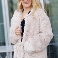 PAYTON Beige Plush Faux Fur Coat-Jackets & Coats-Moda Me Couture