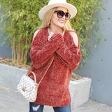 Chenille Cold Shoulder Sweater-Sweater-Moda Me Couture
