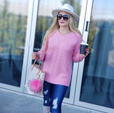 Pretty In Pink So Soft Cable Knit Sweater-Sweater-Moda Me Couture