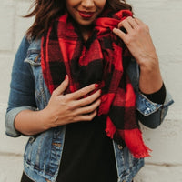 Tres Chic Oversized Blanket Scarf - Black & Red