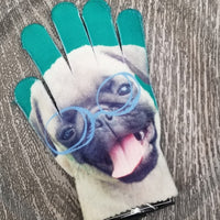 Pug in Glasses Gloves - Green