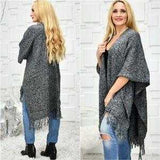 Classic Knit Wrap Shrug Poncho Black And Gray-Sweater-Moda Me Couture