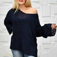Navy Blue Knit Sweater Top-Sweater-Moda Me Couture