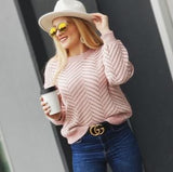 Sweetest Delight Chevron Chenille Sweater - Pink-Sweater-Moda Me Couture