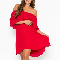 Shara Red Off Shoulder Dress-Dress-Moda Me Couture